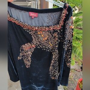 Vtg 80s‎ Inspired Celestial Beaded Embellished Velvet Blouse Bell Sleeve